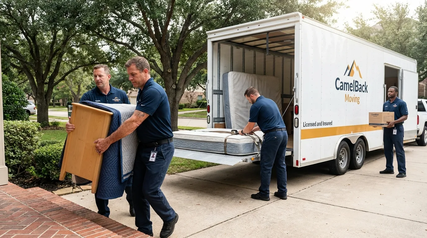 Crew loading residential truck for cross-state move from Long Beach, MS